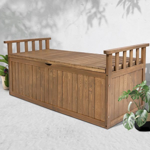 200L Wooden Outdoor Storage Box & Garden Bench - Natural - Outdoor ...