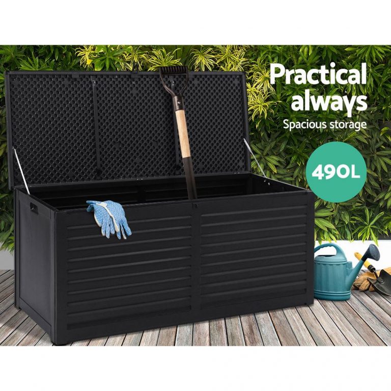 Outdoor Storage Box Bench Seat 490l All Black Outdoor Storage Boxes