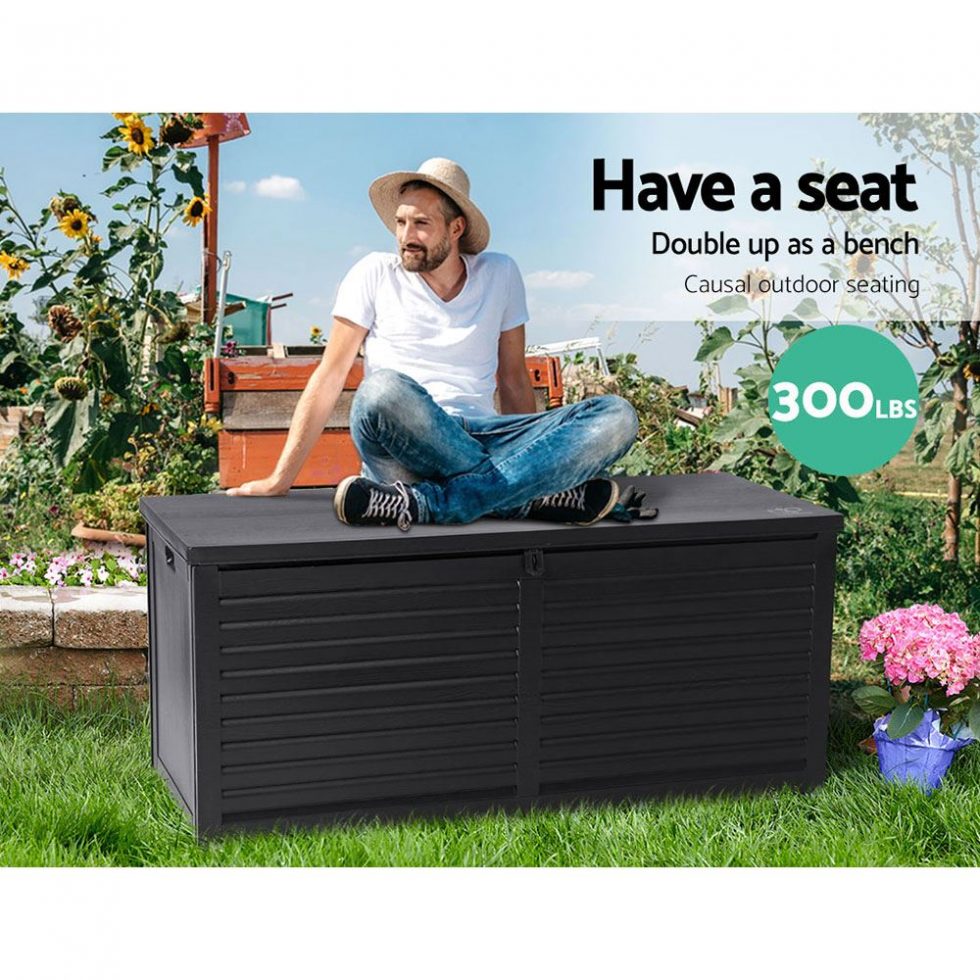 Outdoor Storage Box Bench Seat 490L - All Black - Outdoor Storage Boxes