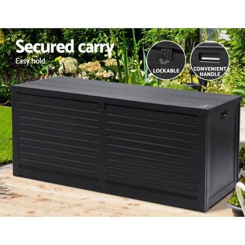 Outdoor Storage Box Bench Seat 490L - All Black - Outdoor Storage Boxes