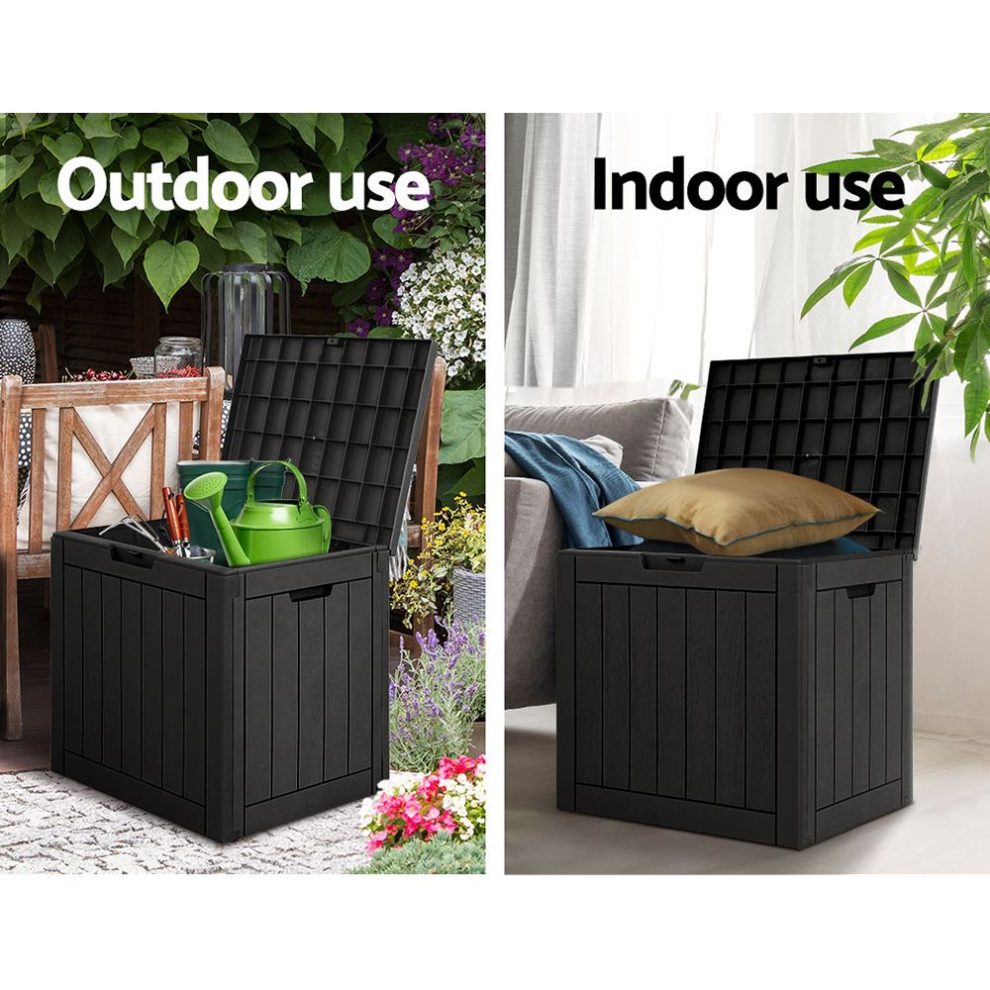 118L Outdoor Storage Box Container & Seat - Black - Outdoor Storage Boxes