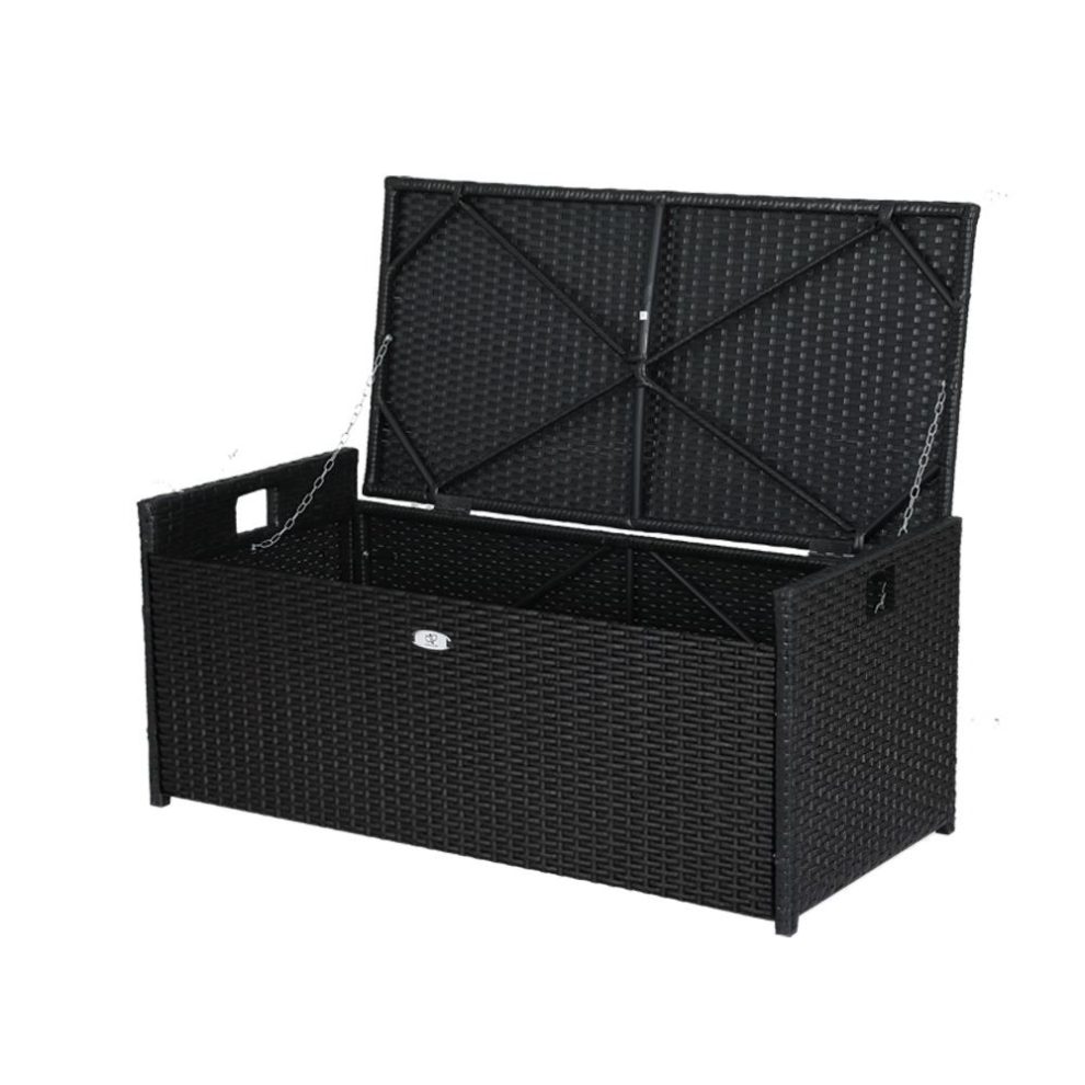 102L Wicker Outdoor Storage Bench Box in Black - Outdoor Storage Boxes