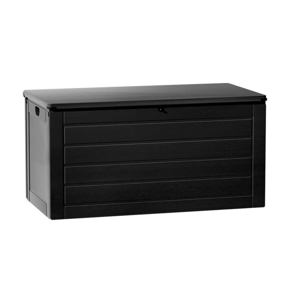 680L Outdoor Storage Box + Bench Seat in All Black - Outdoor Storage Boxes