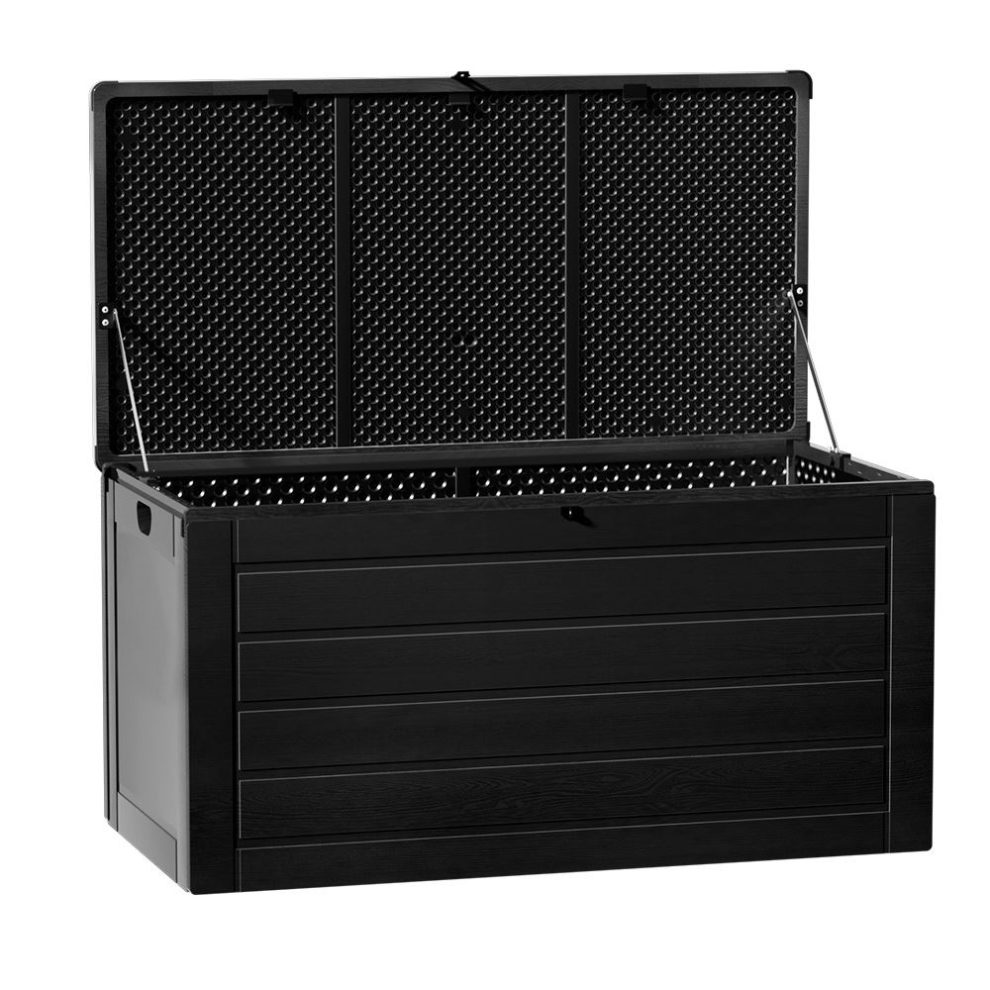 680L Outdoor Storage Box + Bench Seat in All Black - Outdoor Storage Boxes